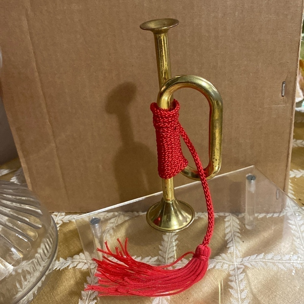 Vintage‎ 5.5”BRASS TRUMPET BUGLE Christmas Ornament